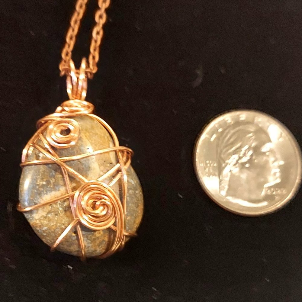 Possible Bronzite Wire Wrapped Pendant with Copper Wire